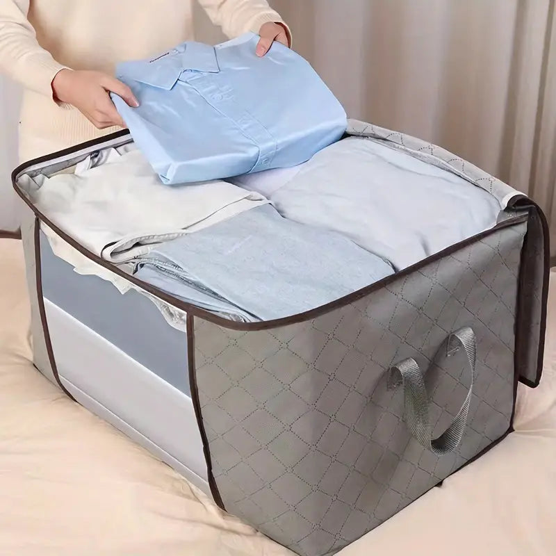 Pack 2 bolsas de almacenamiento, organizador de mantas y ropa para guardar ropa de cama, edredones, con asa reforzada, ventana transparente y cremalleras resistentes