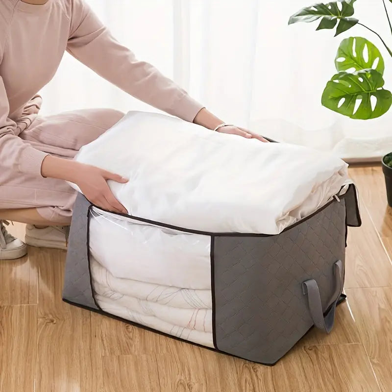 Pack 2 bolsas de almacenamiento, organizador de mantas y ropa para guardar ropa de cama, edredones, con asa reforzada, ventana transparente y cremalleras resistentes